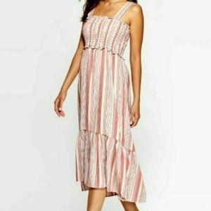 Knox Rose Dress XL Striped Hi Low Ruffle Smocking